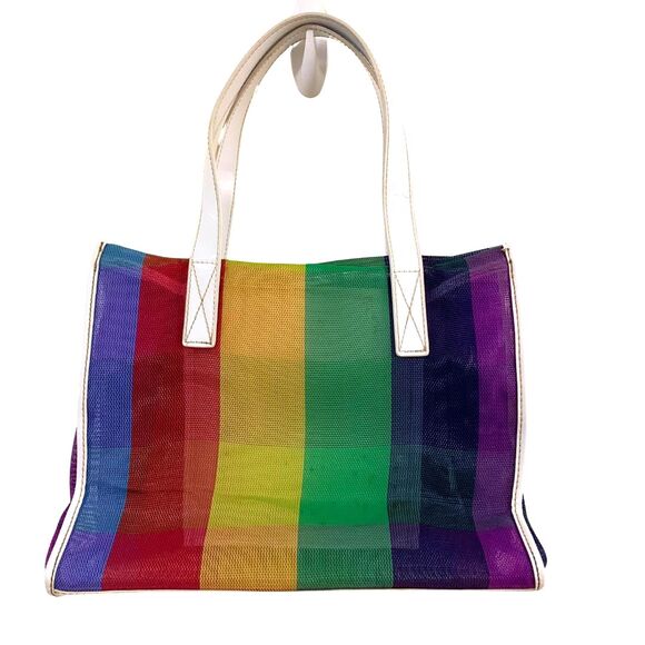 Kate Spade Ella Small Rainbow Tote Bag PVC Mesh White Handles - Picture 2 of 15